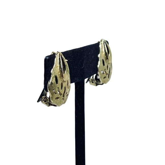 Vintage Gold Tone Leaf Bib Necklace And Clip On Earrings Set (5726) - Picture 8 of 10